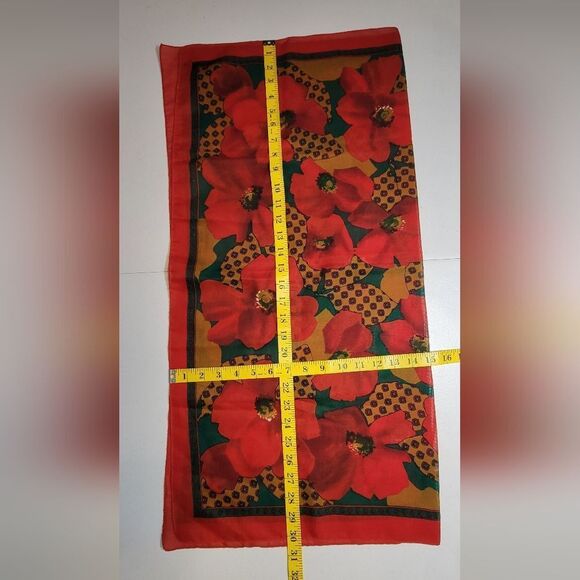 Floral Red and Green Scarf Woven Wild Rag - Picture 5 of 5